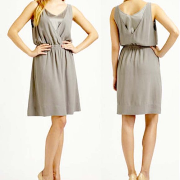 Eileen Fisher Silk Georgette Crepe Smoke Gray Dress NWT S - Picture 1 of 6